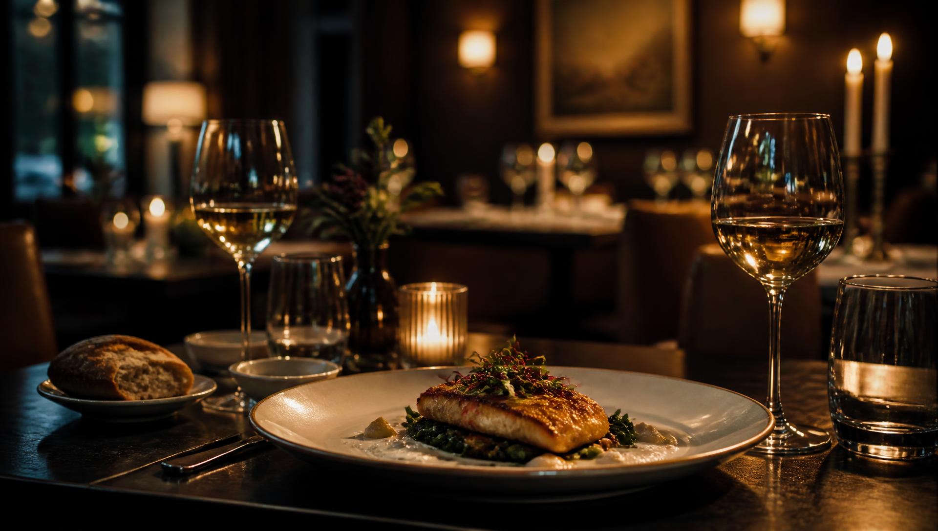 Gedekte tafel bij kaarslicht in een restaurant